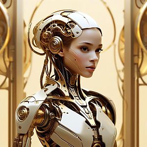Futuristic Female Android with Golden Cybernetic Design