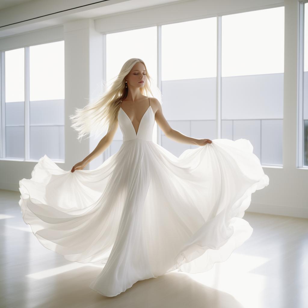 Graceful Woman Twirling in White Dress