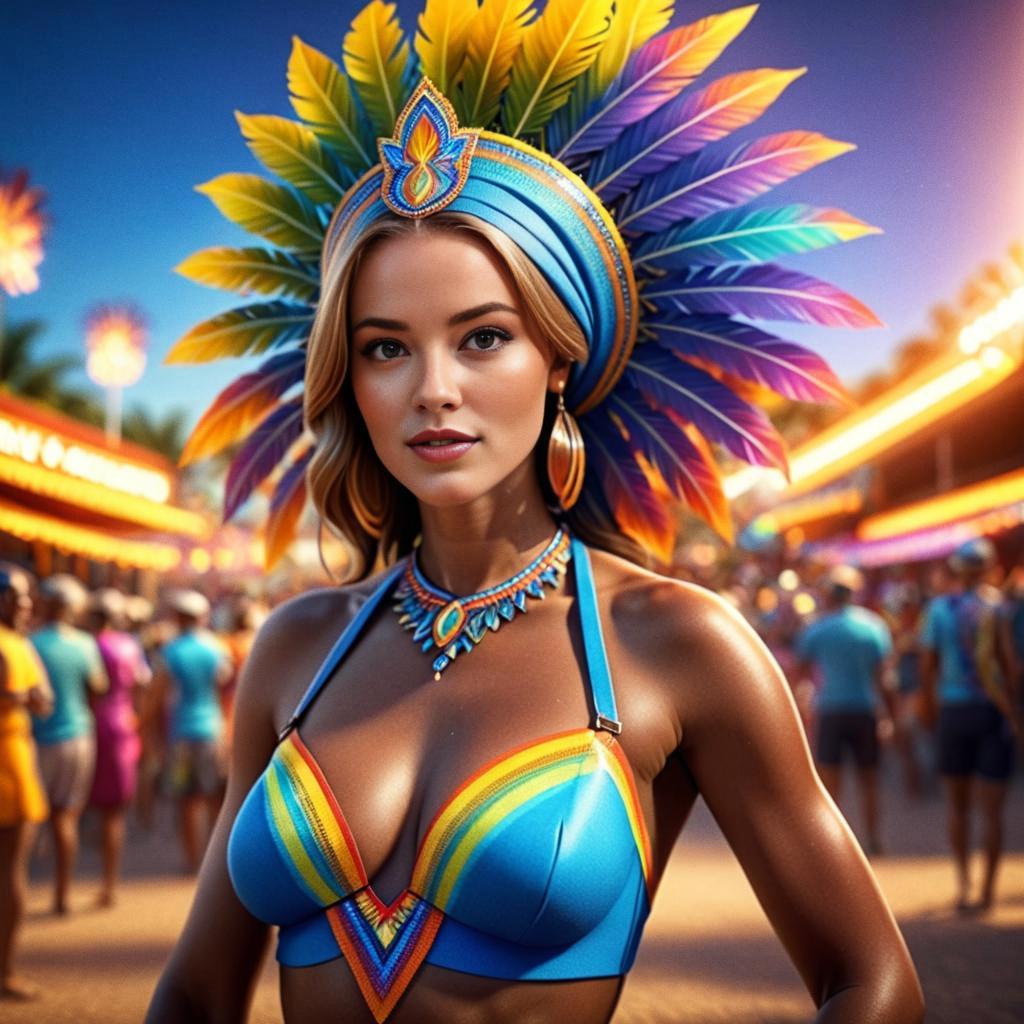 Stunning Woman in Colorful Carnival Outfit