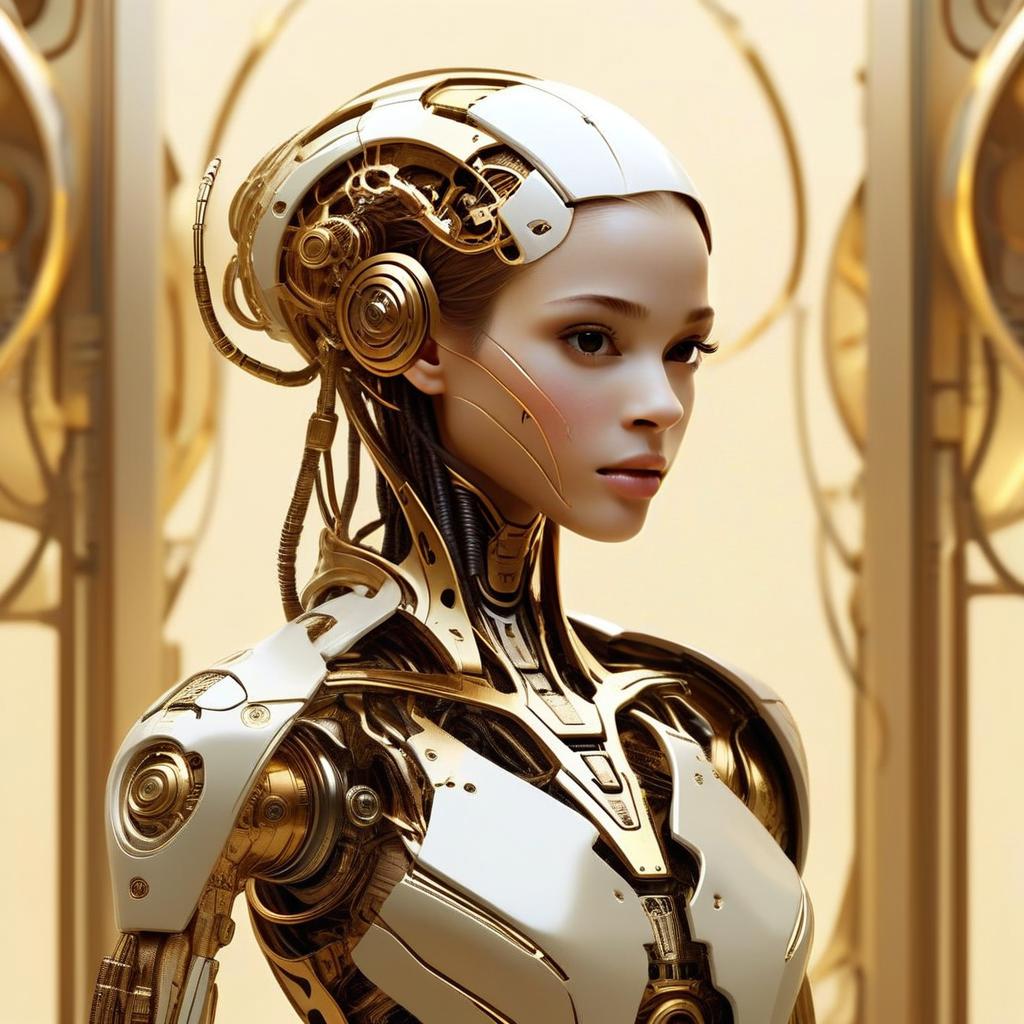 Futuristic Female Android with Golden Cybernetic Design