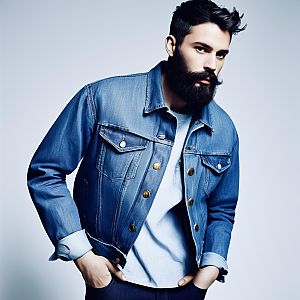 Stylish Bearded Man in Denim Jacket