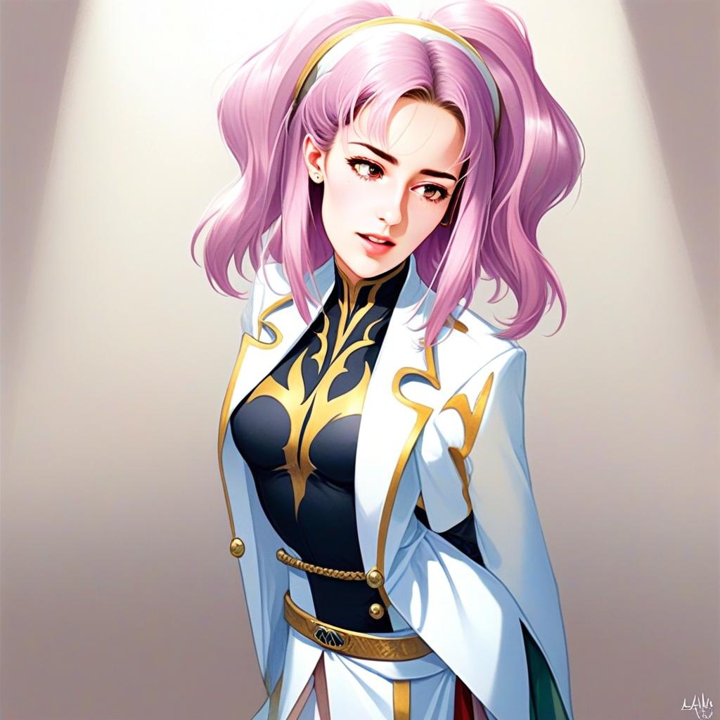 Anya Alstreim Anime Character with Pink Hair and Elegant White Gold Outfit