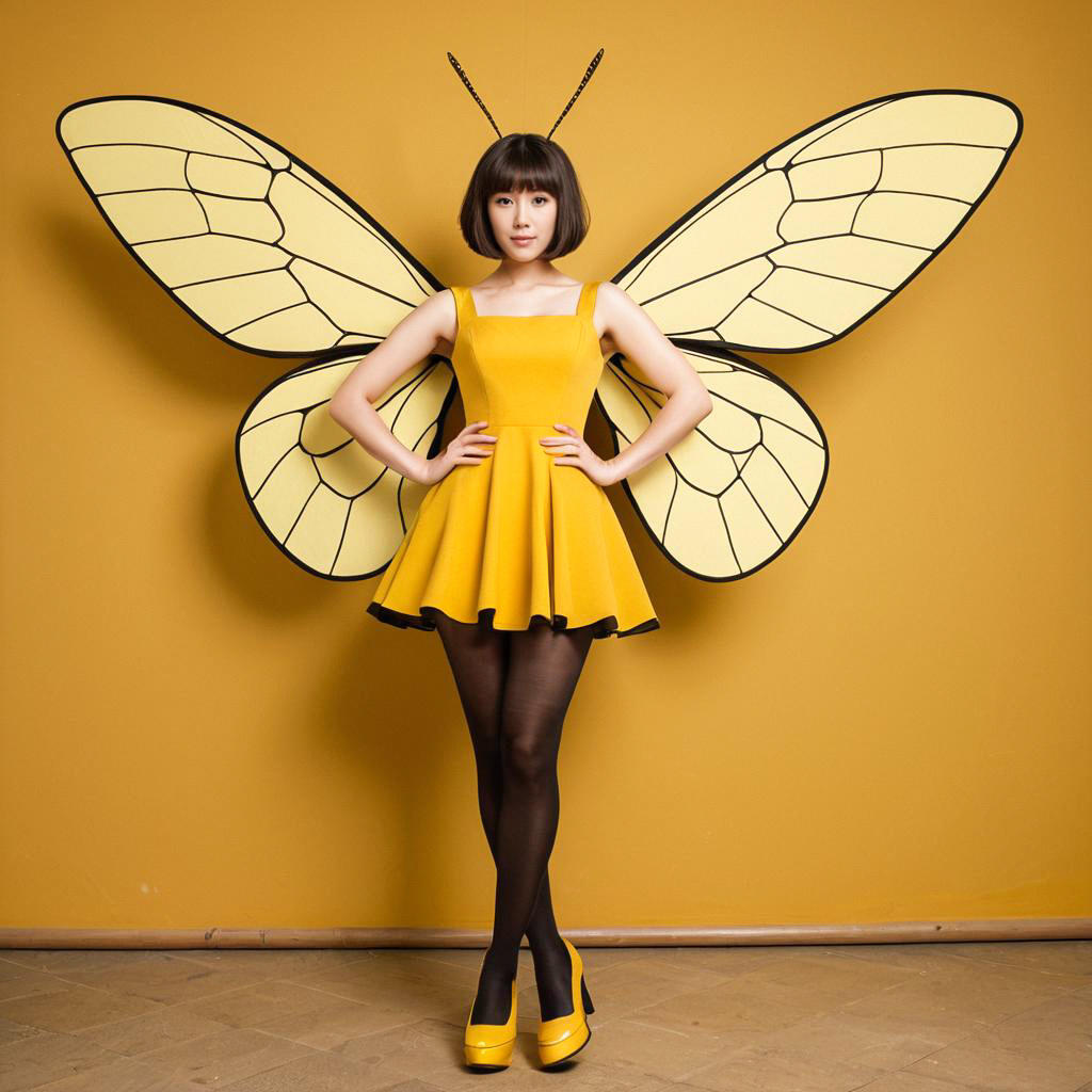 Woman in Yellow Dress with Butterfly Wings Woman in Yellow Dress with Butterfly Wings