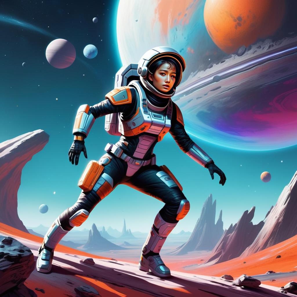 Futuristic Space Suit Woman in Alien Landscape