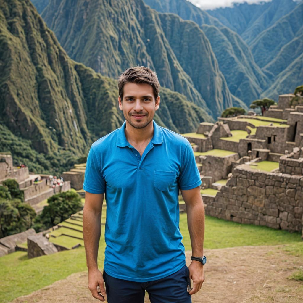 Man in Blue Polo Shirt at Machu Picchu