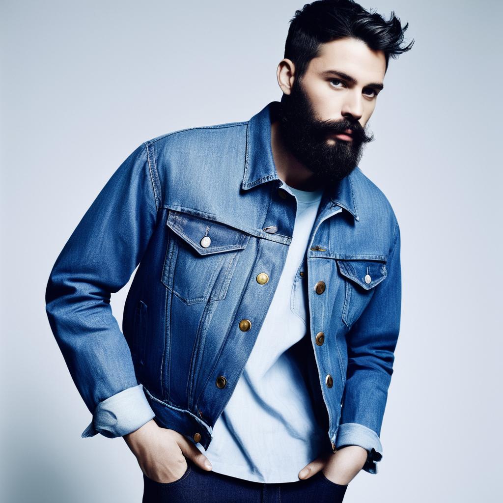 Stylish Bearded Man in Denim Jacket