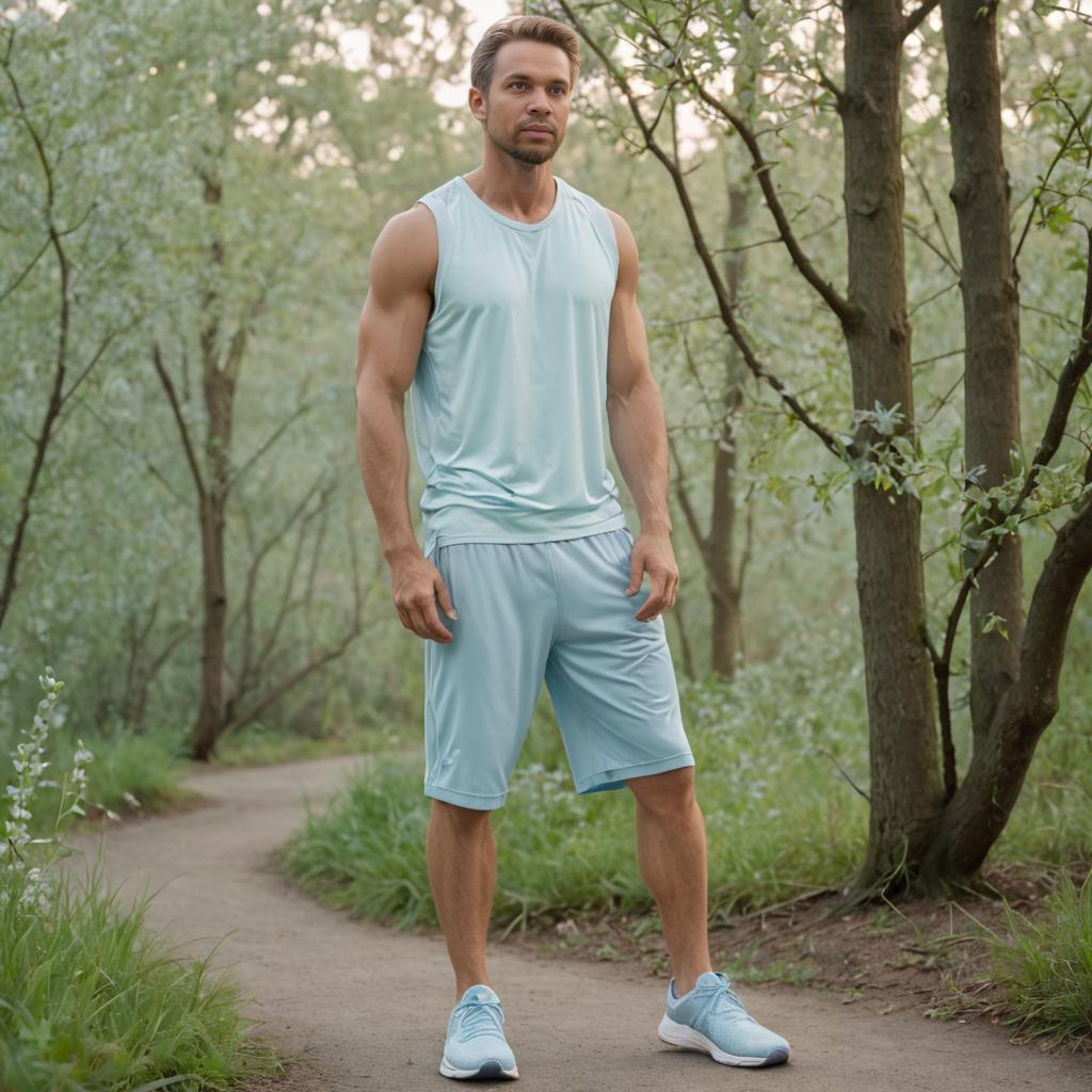 Confident Man in Athletic Wear on Forest Path