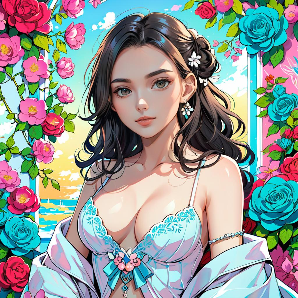 Anime-Inspired Female with Ornate Hairpieces and Roses