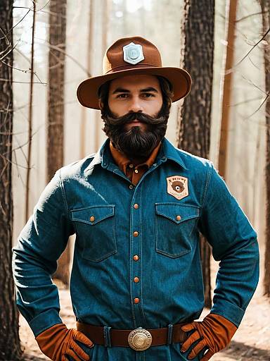 Man in Realistic Smokey Bear Costume Cosplay in Forest