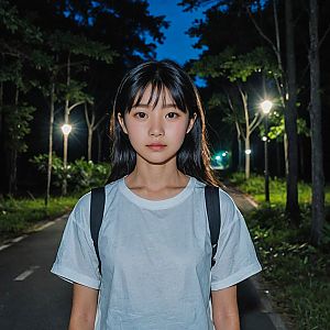 Young Woman on Twilight Path