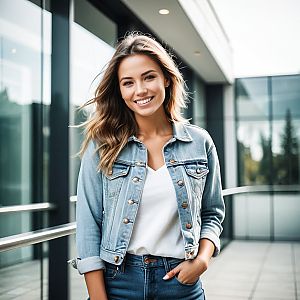Confident Young Woman on Urban Balcony