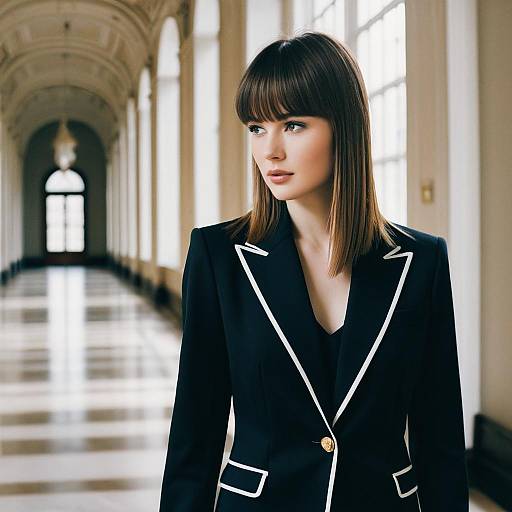 Elegant Woman in Tailored Blazer in Classic Hallway
