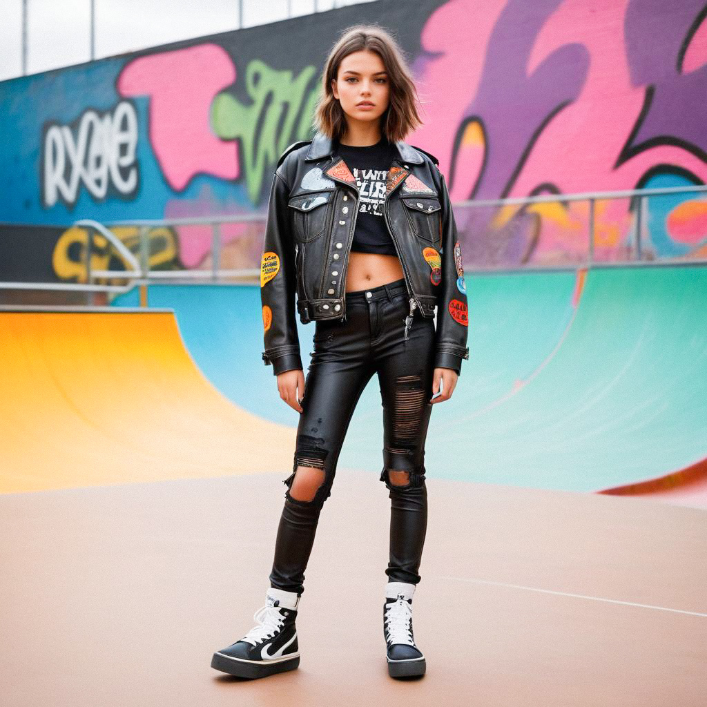 Confident Young Woman in Edgy Style at Skate Park