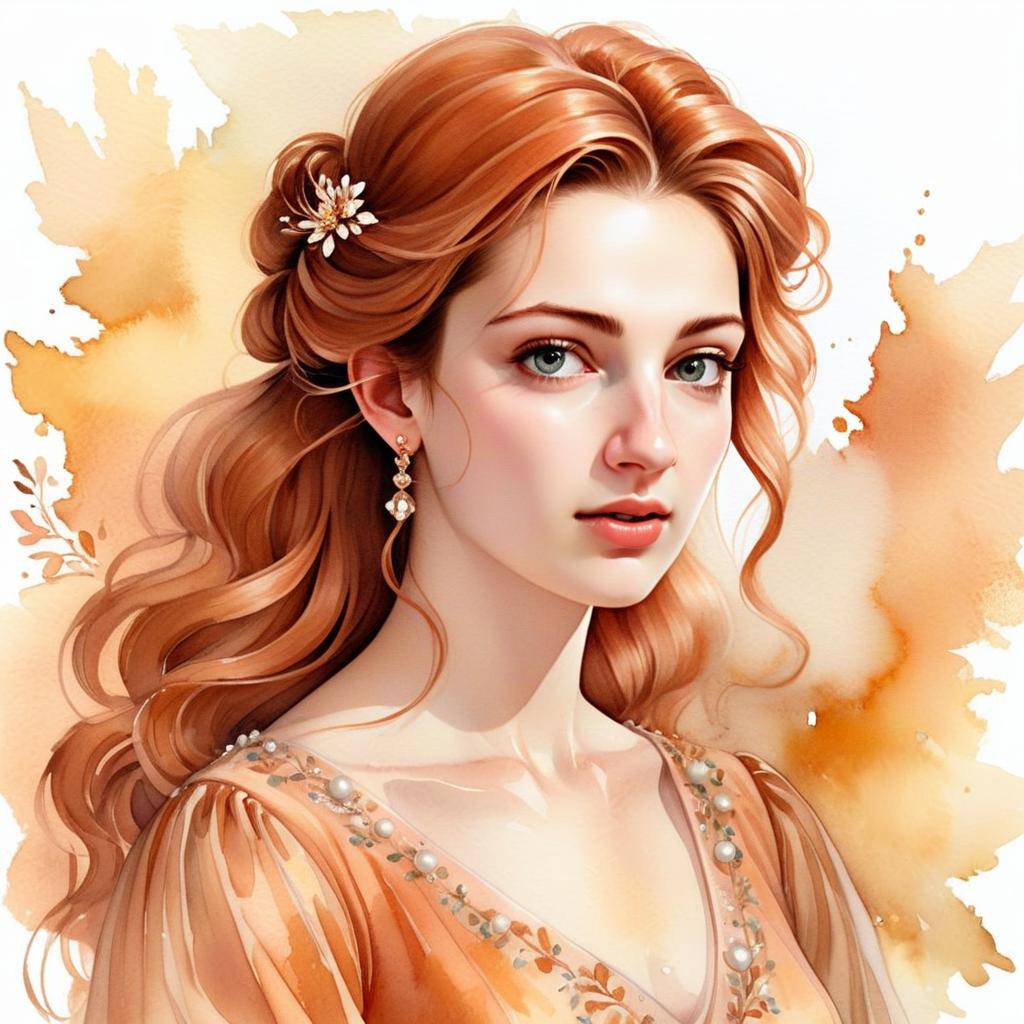 Elegant Young Woman with Red Hair in Peach Dress Elegant Young Woman with Red Hair in Peach Dress