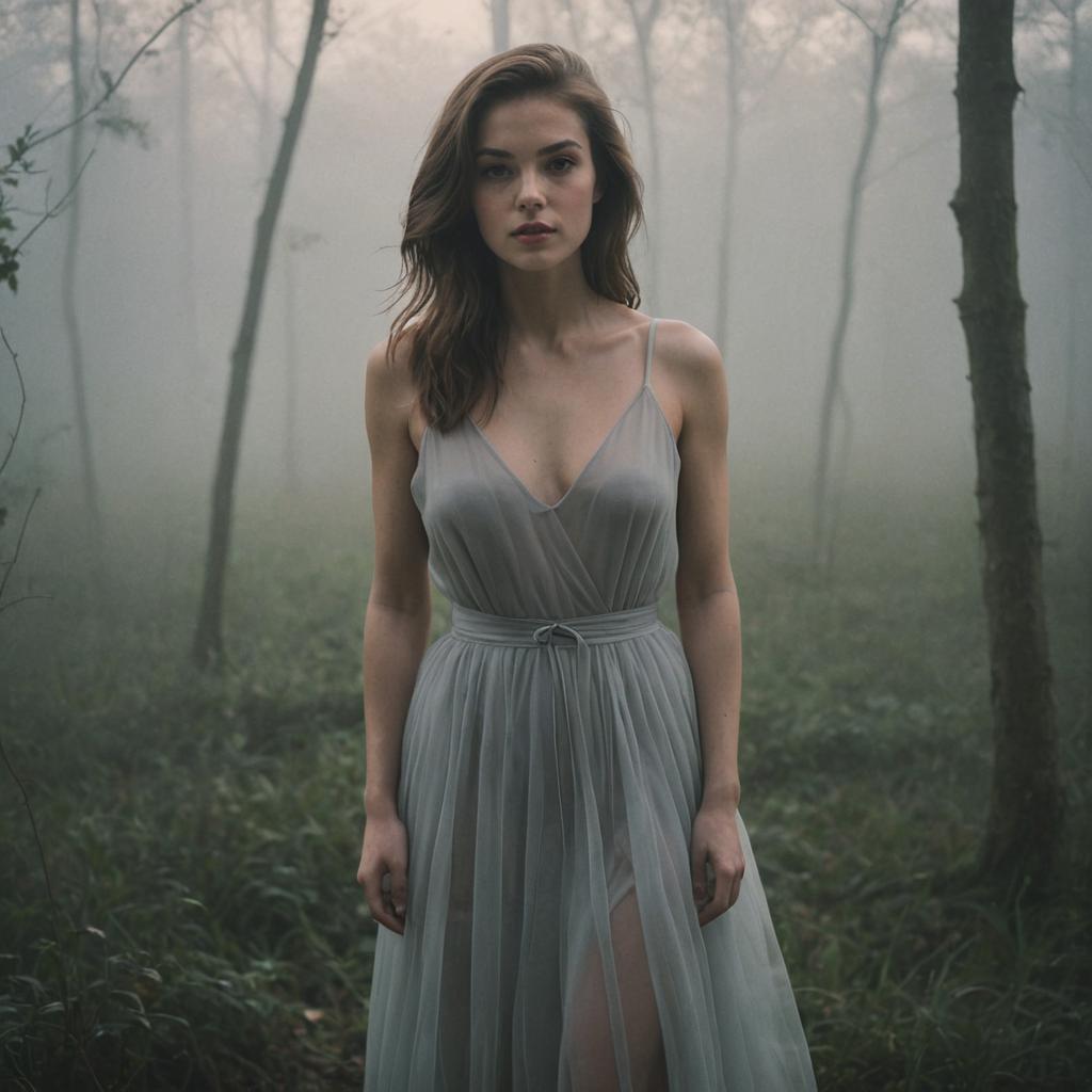 Ethereal Woman in Misty Forest