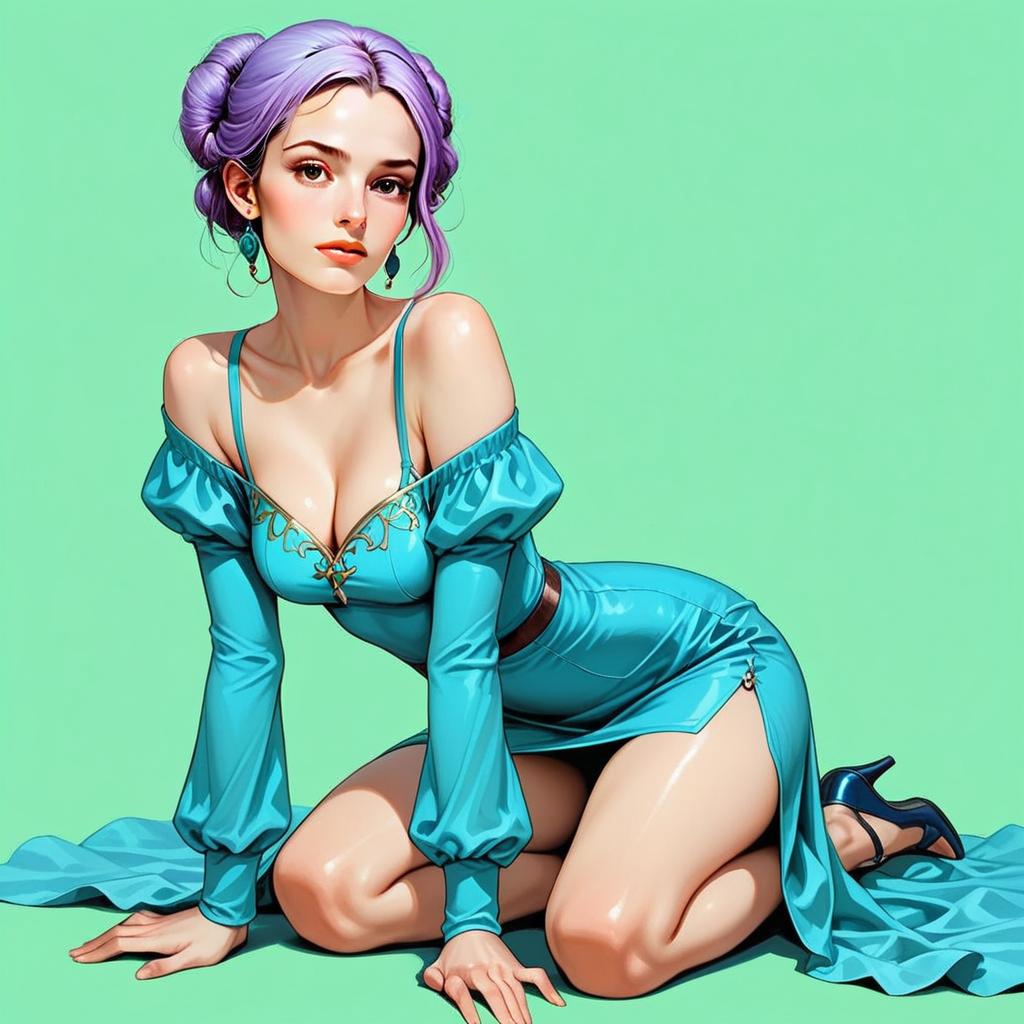 Woman with Lavender Hair in Turquoise Dress