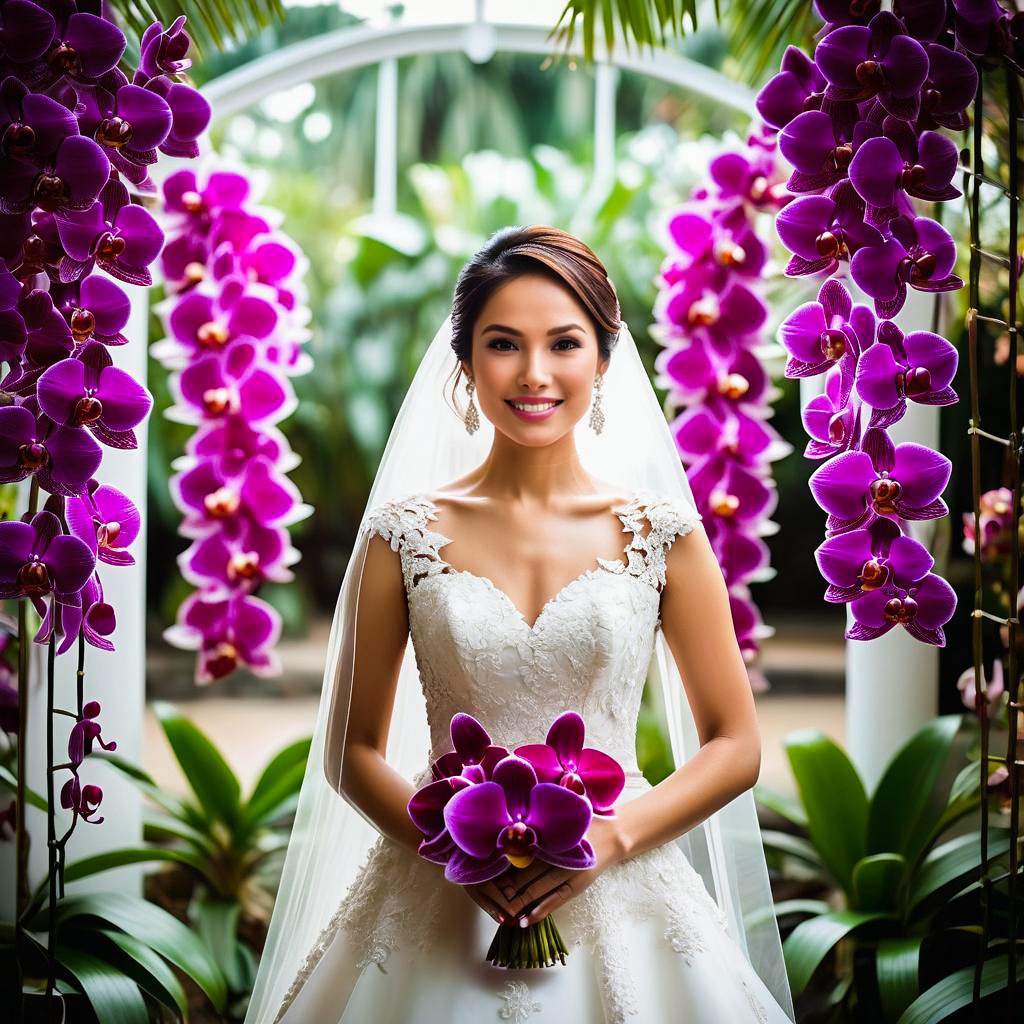 Radiant Bride in Lace Gown with Orchids