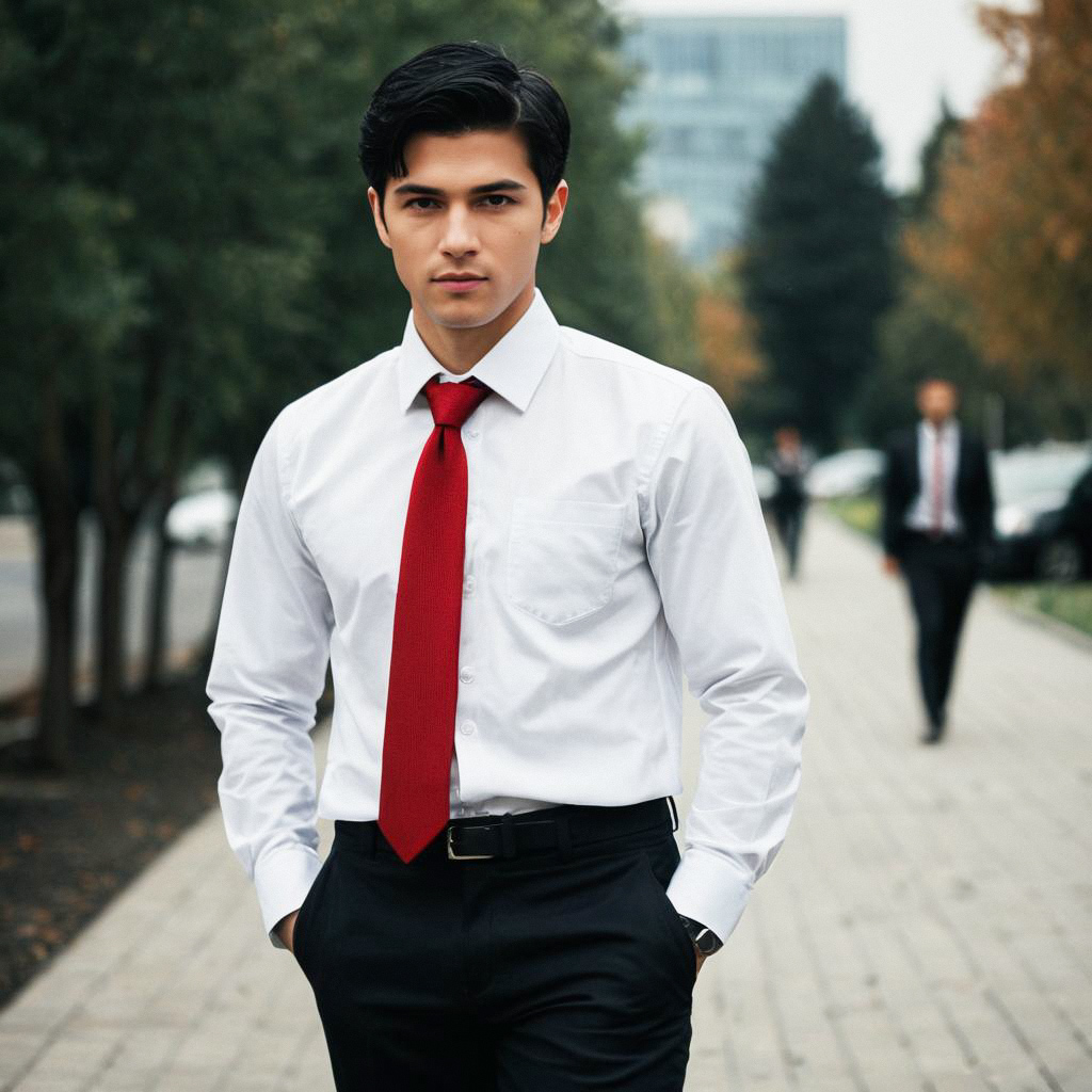 Confident Young Man in Business Attire on Sidewalk