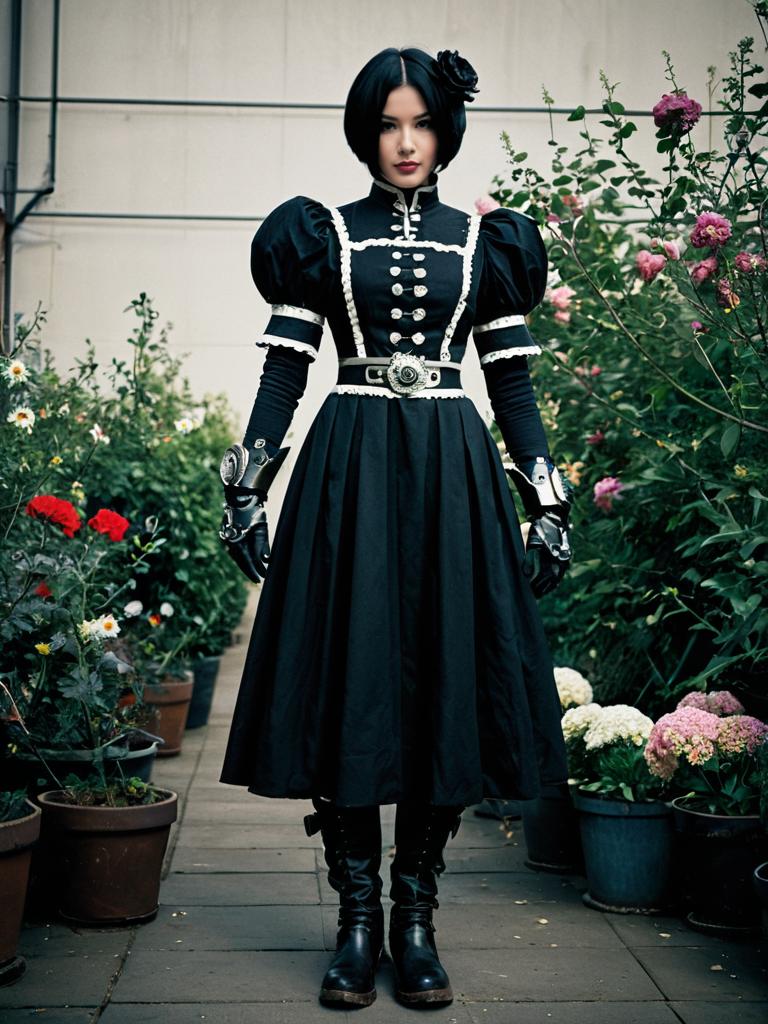 Lady Mechanika Costume Woman in Victorian Steampunk Dress with Mechanical Gloves