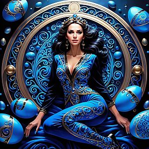 Regal Woman in Blue and Gold Outfit