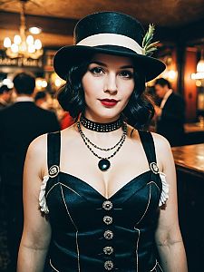 Photorealistic Woman in Vintage Speakeasy Costume at Cosplay Festival