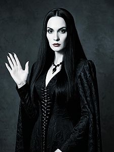Elegant Woman in Morticia Addams Costume Gothic Fashion Portrait