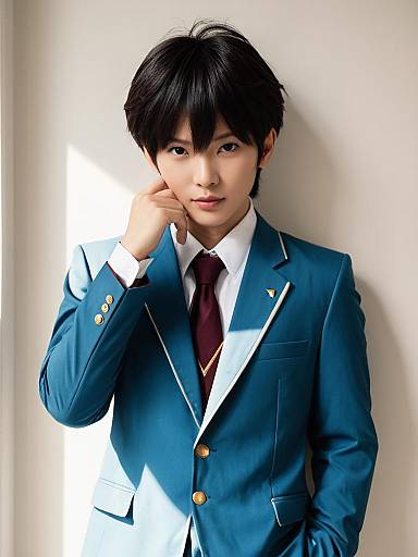 Realistic Shinichi Izumi Cosplay Man in Blue School Uniform