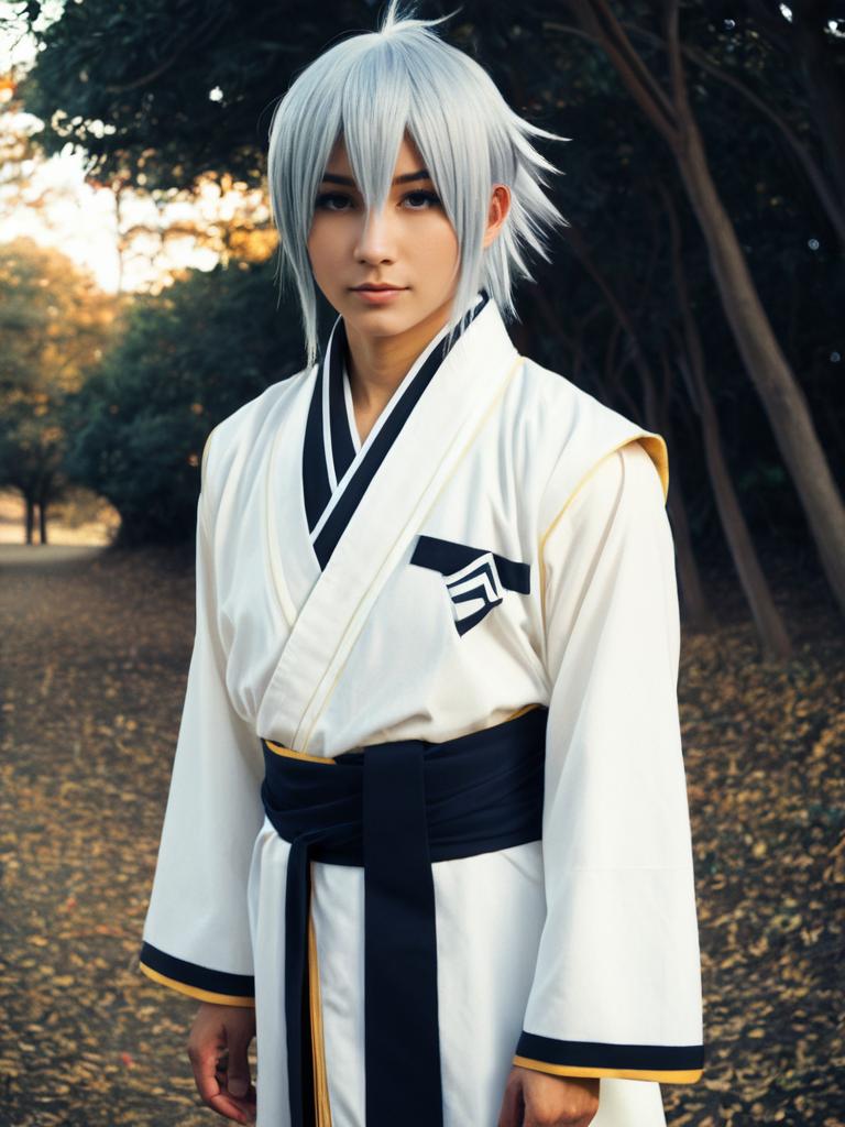 Realistic Nagi Kengamine Cosplay by Man in White Kimono Costume