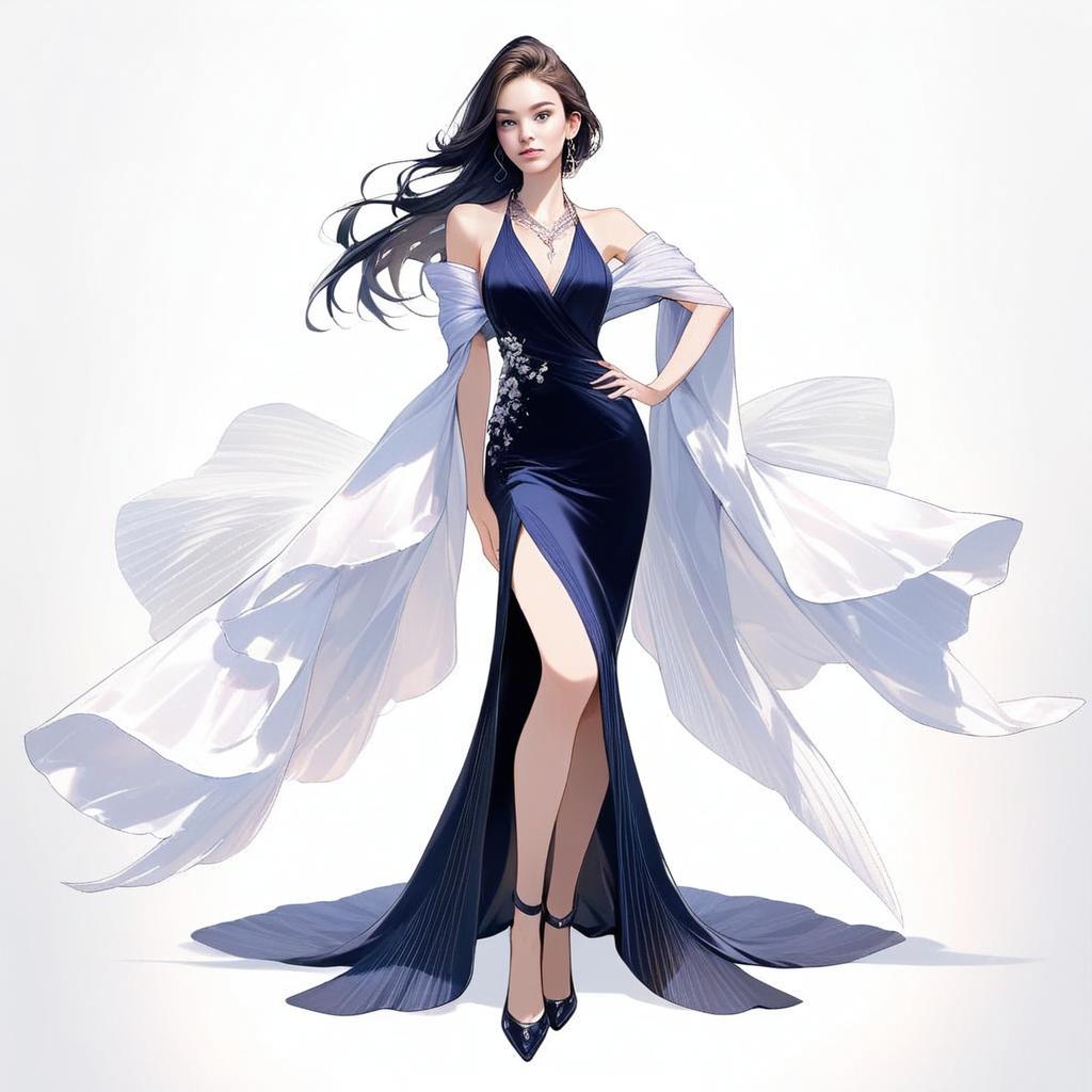 Confident Woman in Elegant Blue Evening Gown Confident Woman in Elegant Blue Evening Gown