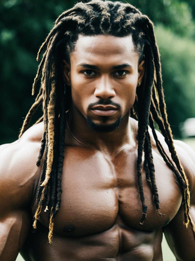 Muscular Man with Dreadlocks Outdoors