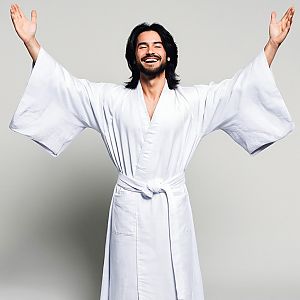 Joyful Man in White Kimono