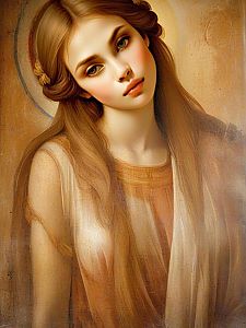 Digital Art Portrait of a Young Woman with Flowing Hair