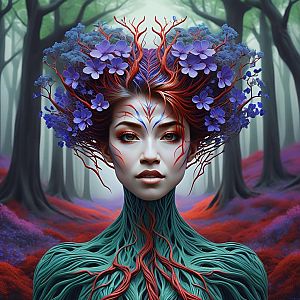 Surreal Woman Merging with Nature