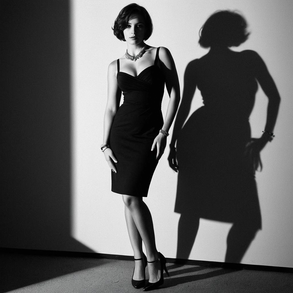 Stylish Woman in Black Cocktail Dress