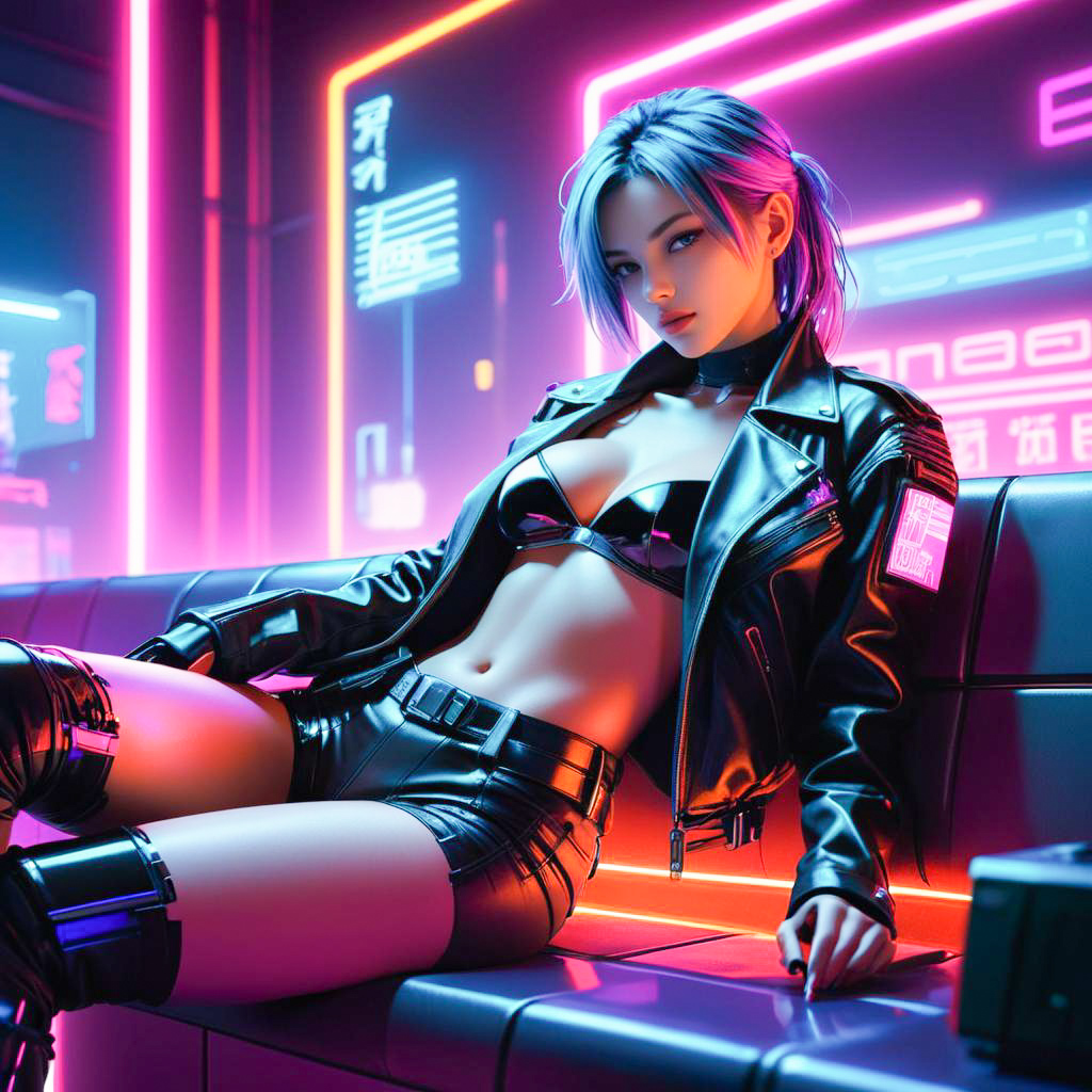 Stylish Woman in Futuristic Cyberpunk Setting