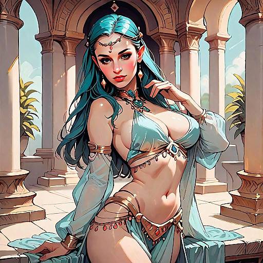 Fantasy Woman with Turquoise Hair in Elaborate Gemstone Costume