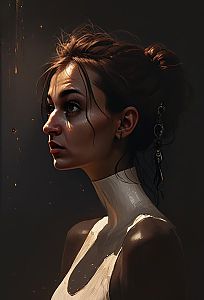 Contemplative Woman Portrait with Dramatic Lighting