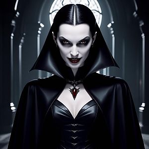 Gothic Vampire Woman in Dark Corridor