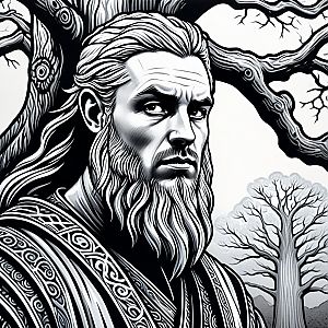 Black and White Illustration of a Bearded Man