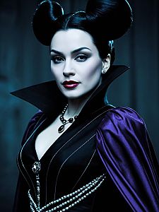 Photorealistic Portrait of Woman in Dark Glamour Disney Villain Costume