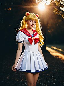 Woman in Realistic Sailor Moon Cosplay Costume Outdoors