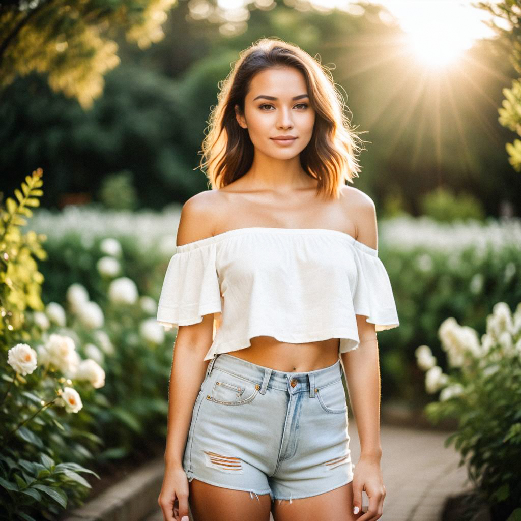 Confident Young Woman in Blooming Garden Confident Young Woman in Blooming Garden