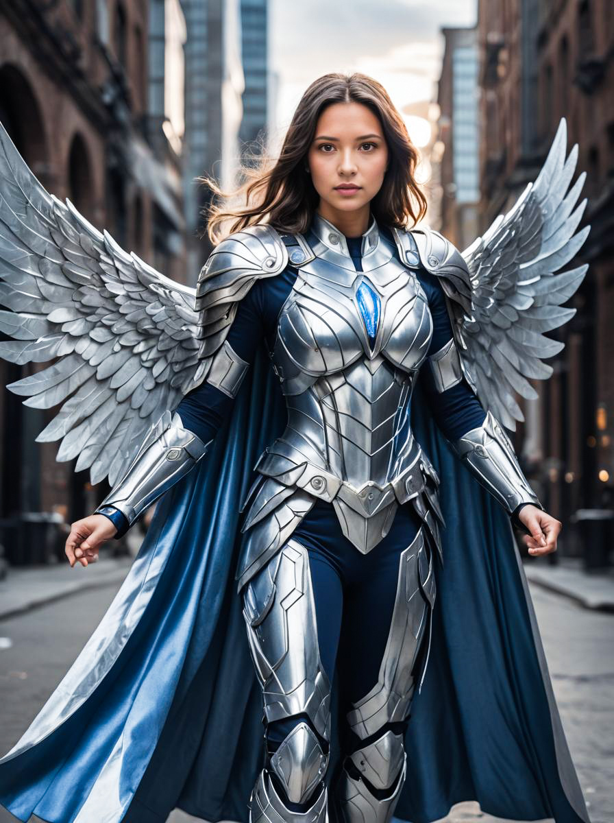 Stunning Archangel Costume with Silver Armor and Wings