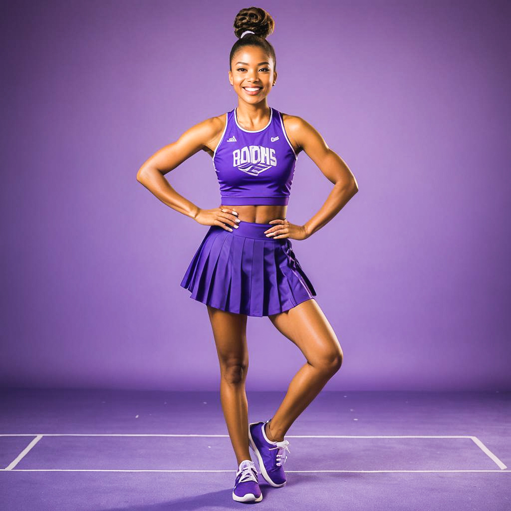 Smiling Athlete in Purple Sports Outfit on Tennis Court