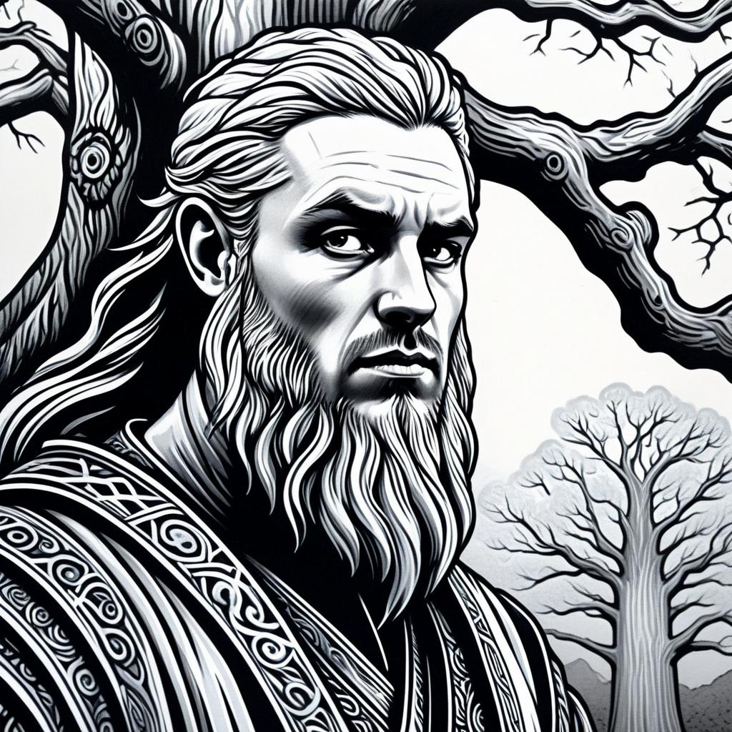 Black and White Illustration of a Bearded Man