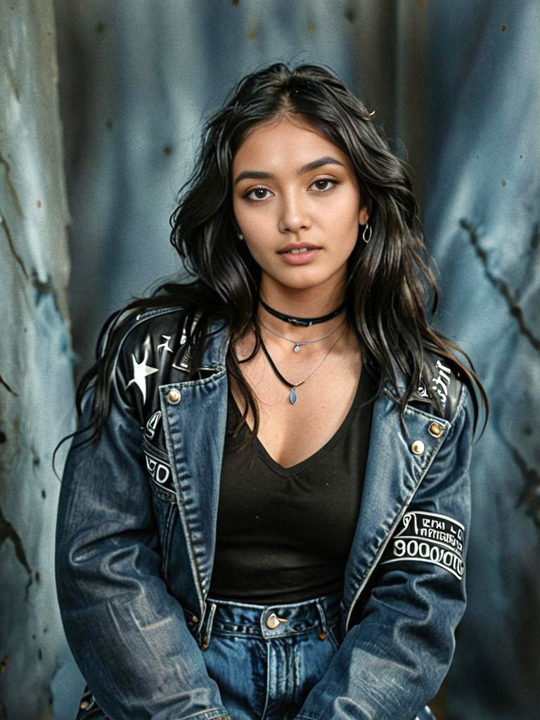 Confident Young Woman in Denim Jacket