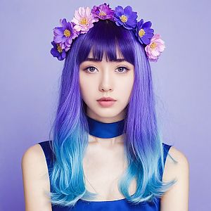 Woman with Purple Hair and Floral Crown