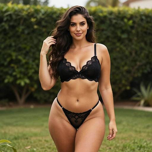 Woman Wearing Black Lace Lingerie Outdoors Fashion Photo