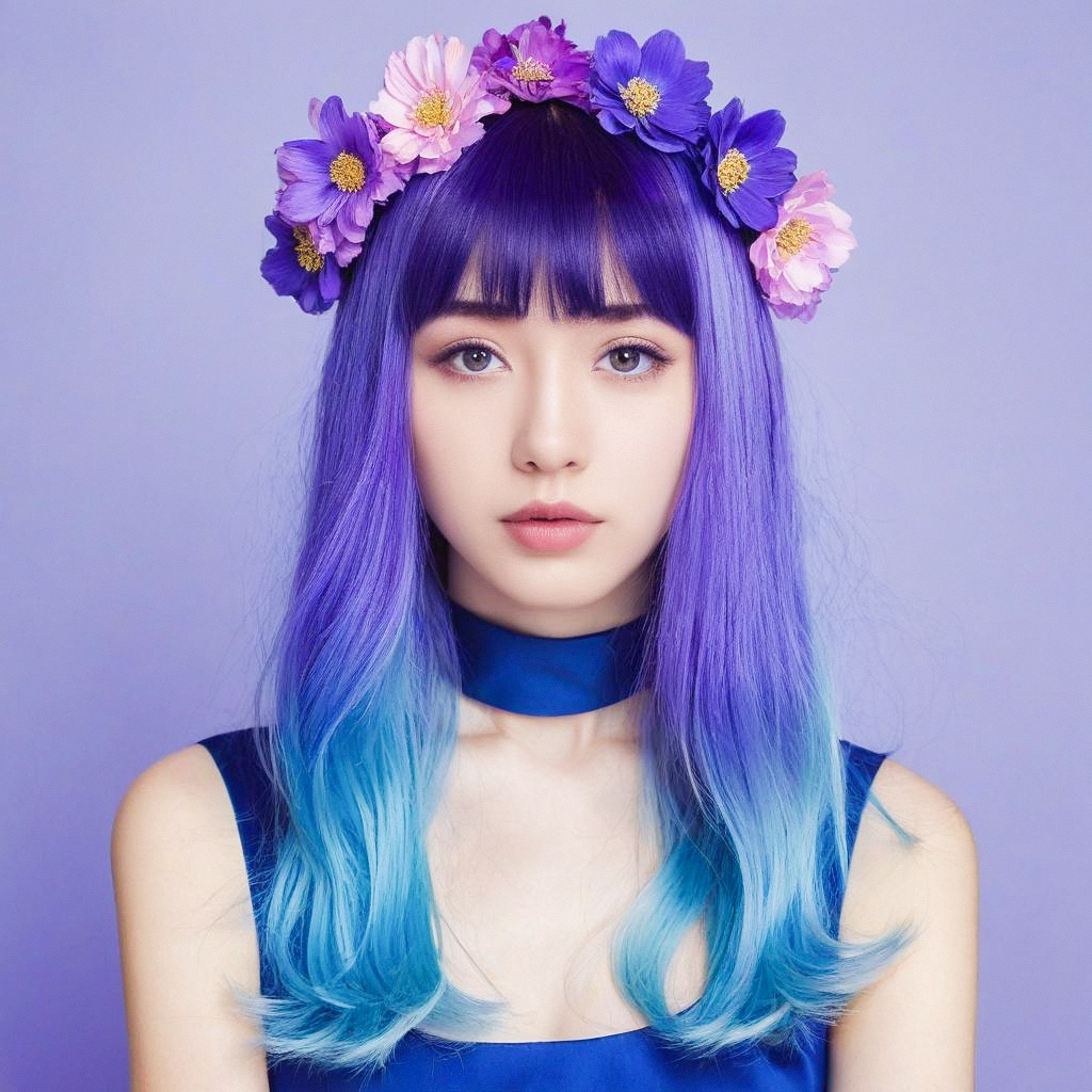 Woman with Purple Hair and Floral Crown