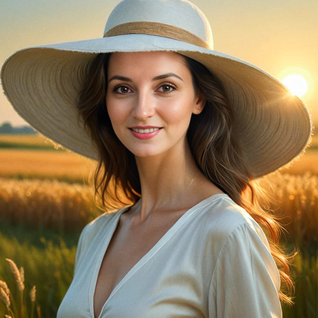 Serene Woman in Sunset Hat